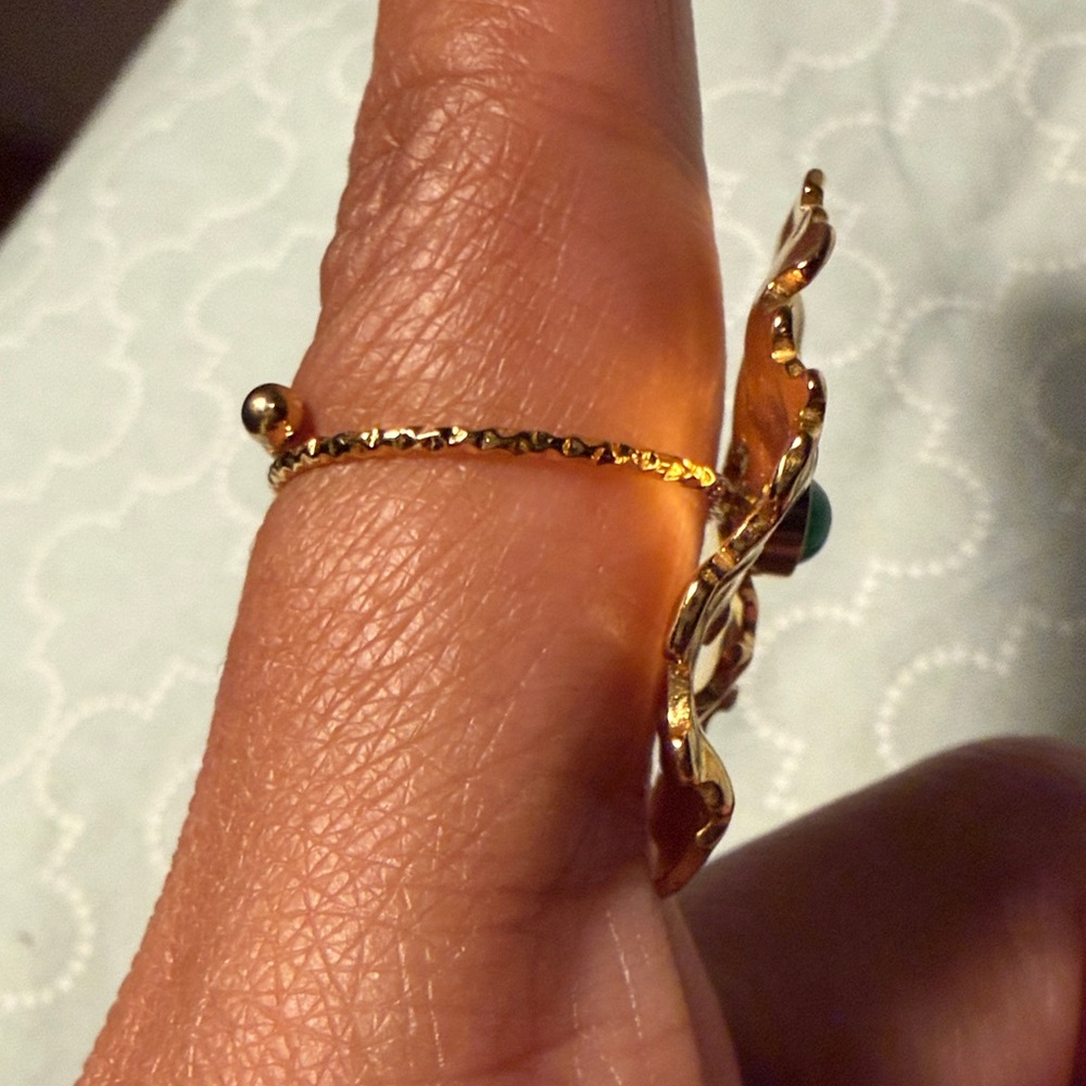 Gold Statement Ring With Green Stone - image 6